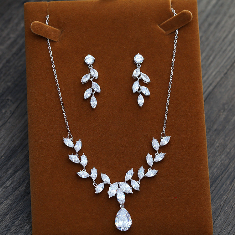 Korean Style Zircon Bride Necklace and Earring Set