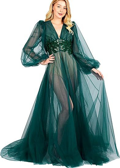 Women's Long Bride Robe for Dreamy Wedding Photos