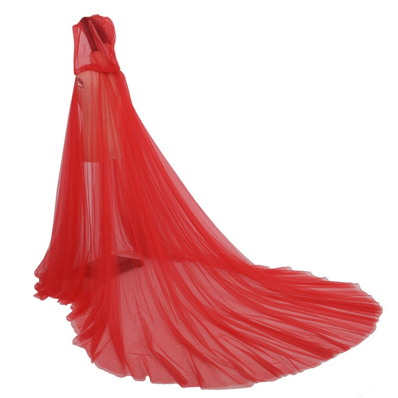 Elegant Bride Wedding Cape with Hood and Long Train