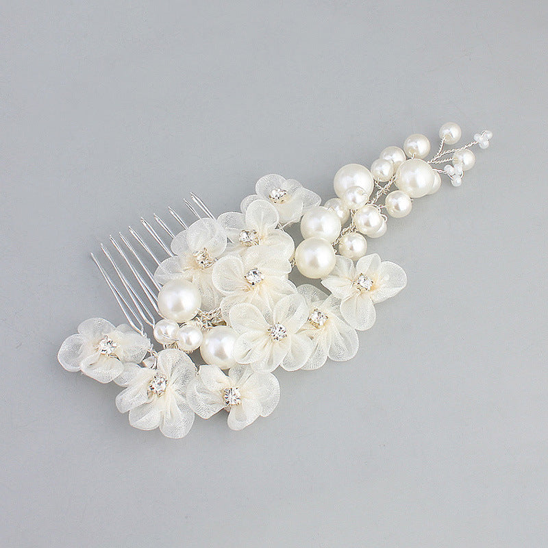 Handmade Bride Hair Comb with Pearl Flower Decoration