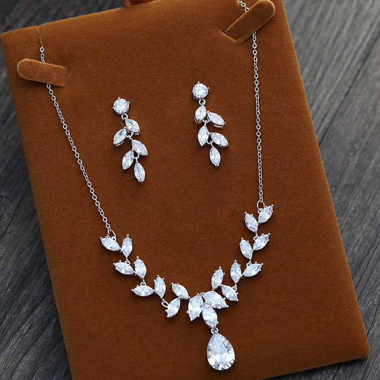 Korean Style Zircon Bride Necklace and Earring Set