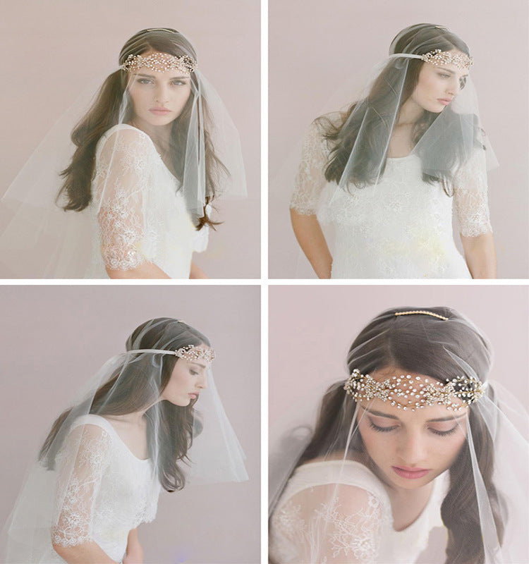 Bridal Crystal Headpiece with Veil and Comb Set