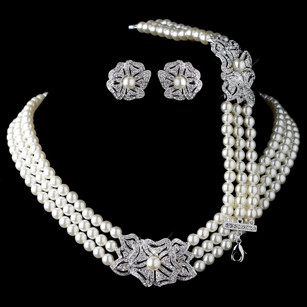Elegant Western Bride Jewelry Set with Pearl & Rhinestones