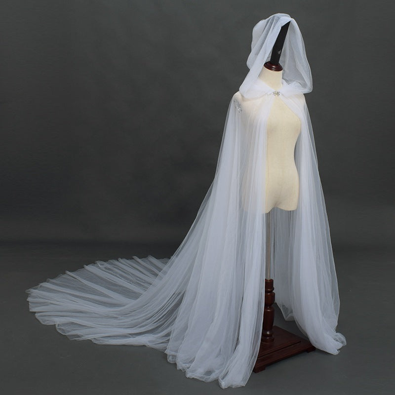 Elegant Bride Wedding Cape with Hood and Long Train