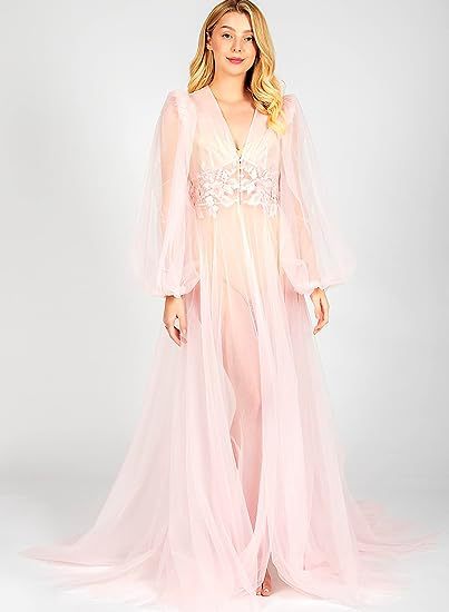 Women's Long Bride Robe for Dreamy Wedding Photos