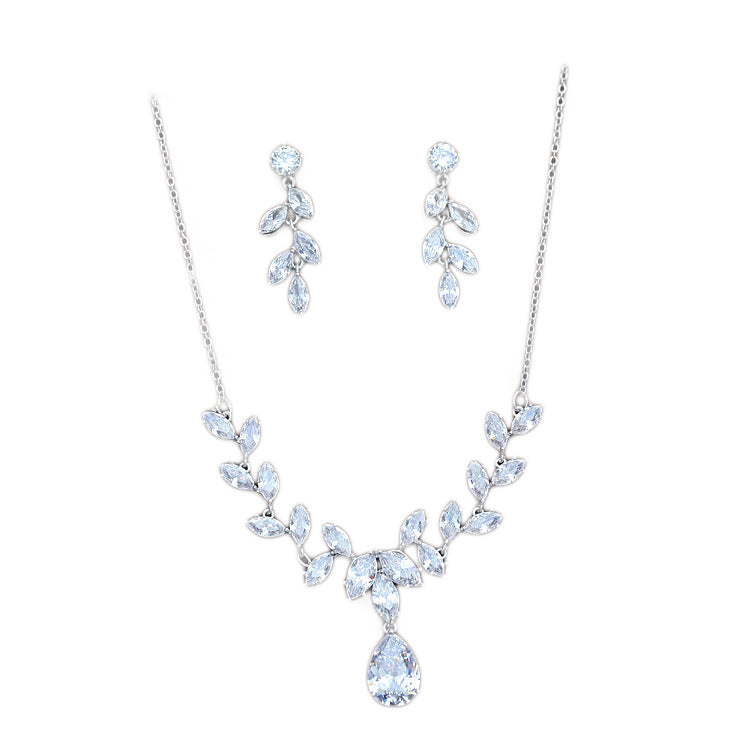 Korean Style Zircon Bride Necklace and Earring Set