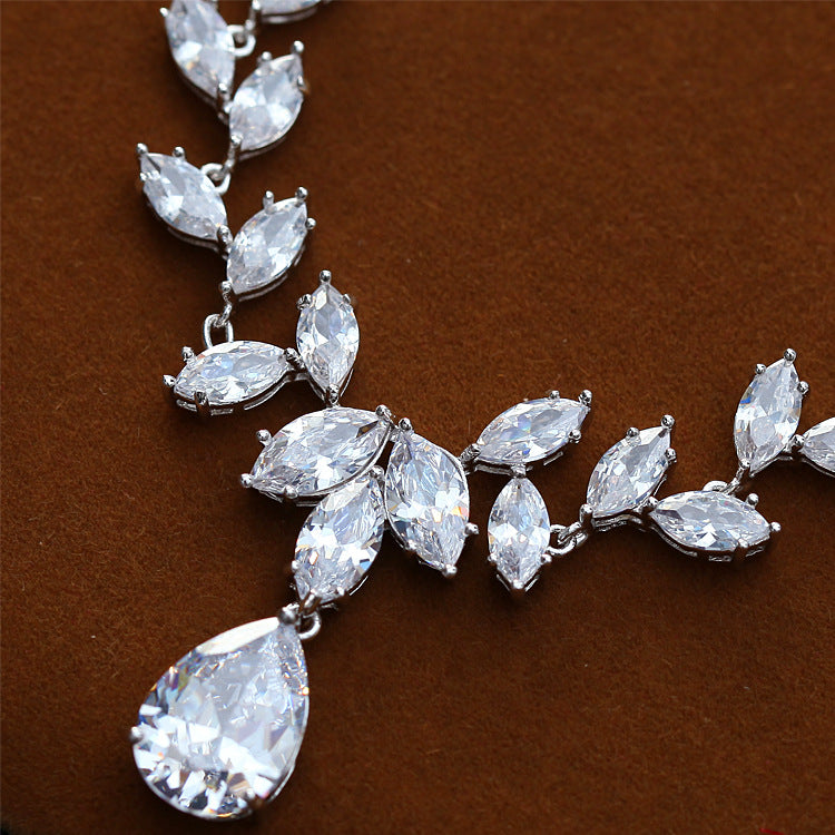 Korean Style Zircon Bride Necklace and Earring Set