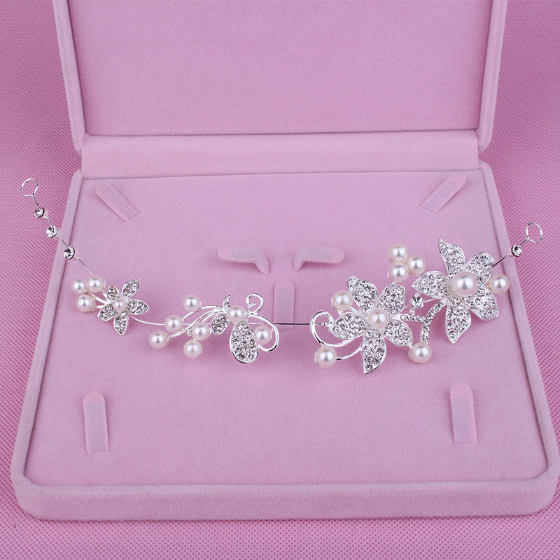 Korean Bride White Necklace and Earring Set with Crown
