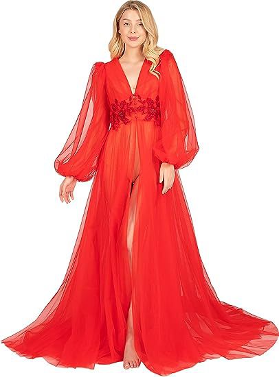 Women's Long Bride Robe for Dreamy Wedding Photos