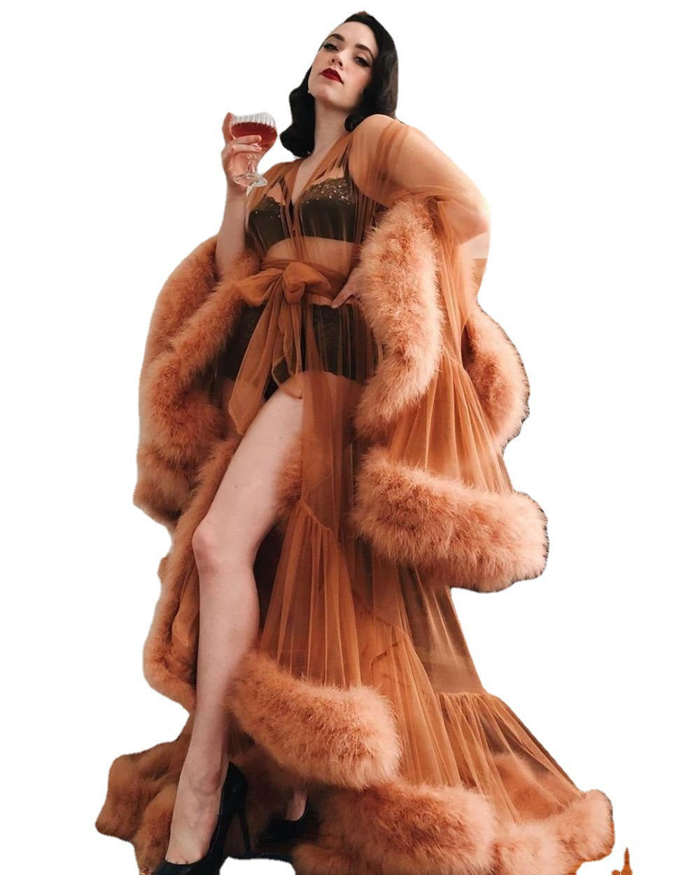 Luxury Bridal Morning Robe with Sheer Details
