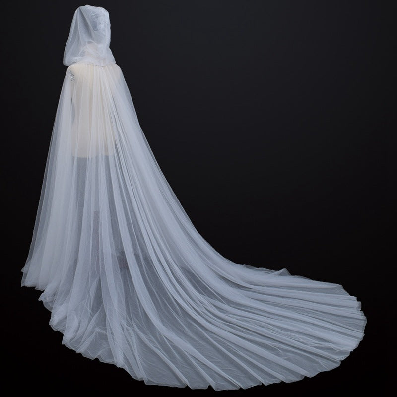 Elegant Bride Wedding Cape with Hood and Long Train