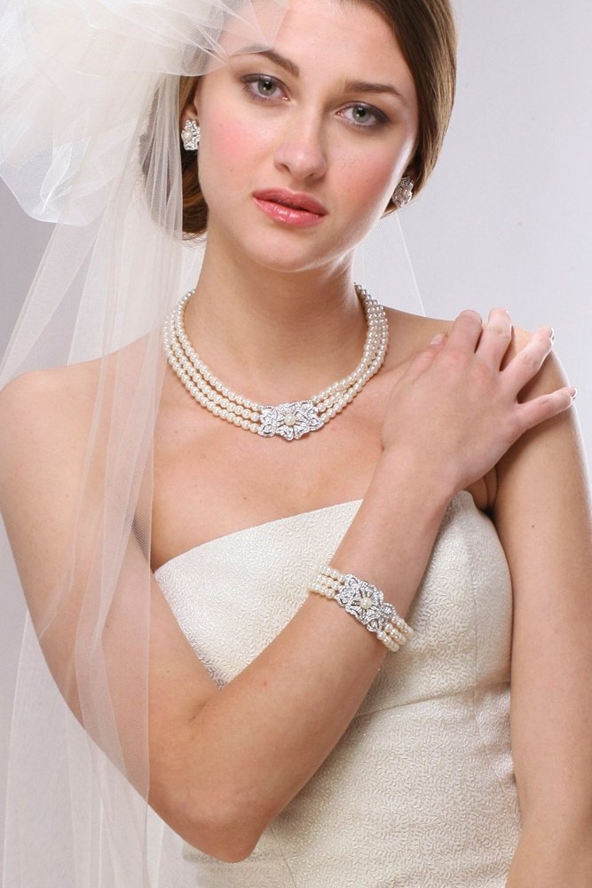 Elegant Western Bride Jewelry Set with Pearl & Rhinestones