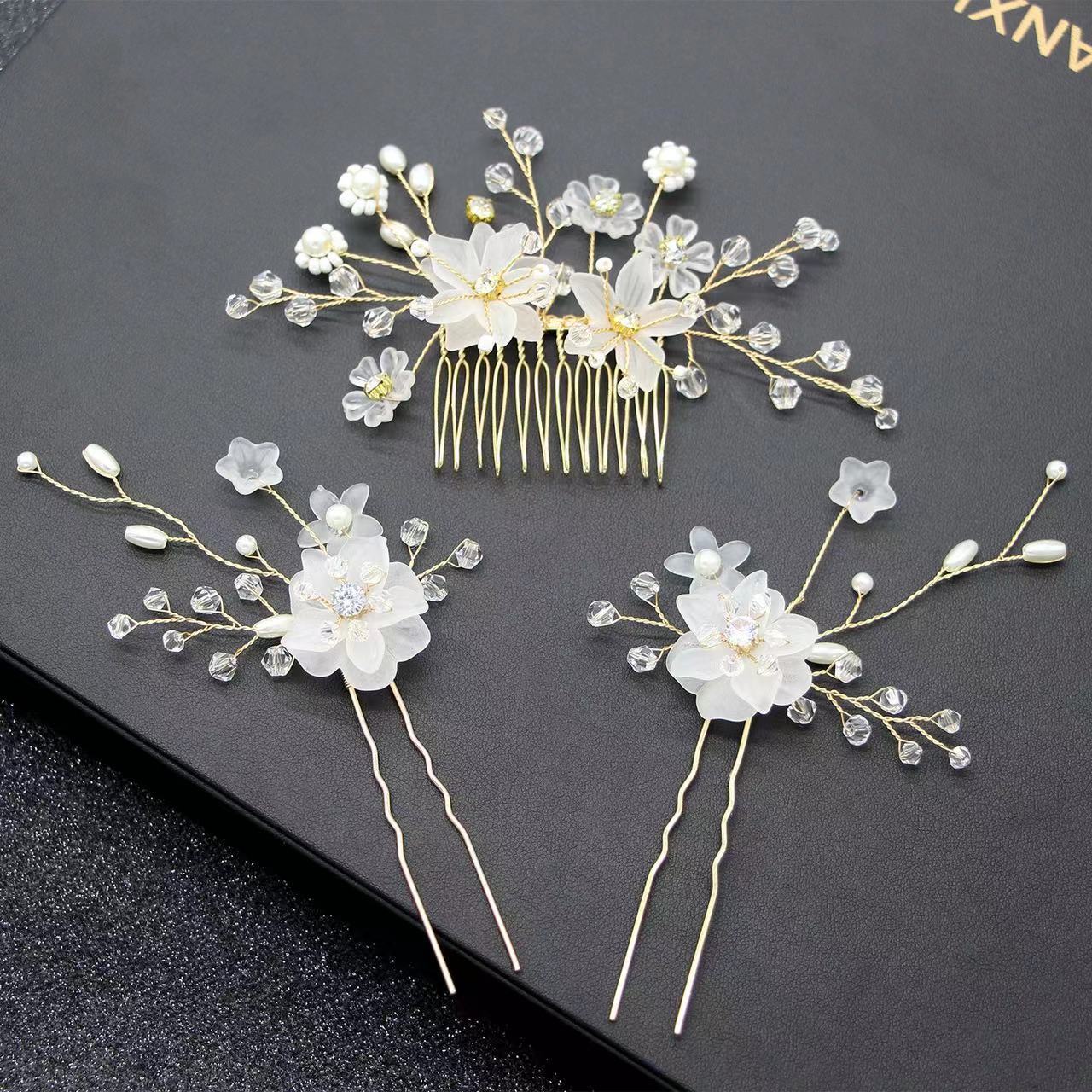 New Bride Headpiece with Lace, Pearl & Crystal Accents
