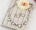 Korean Bride White Necklace and Earring Set with Crown
