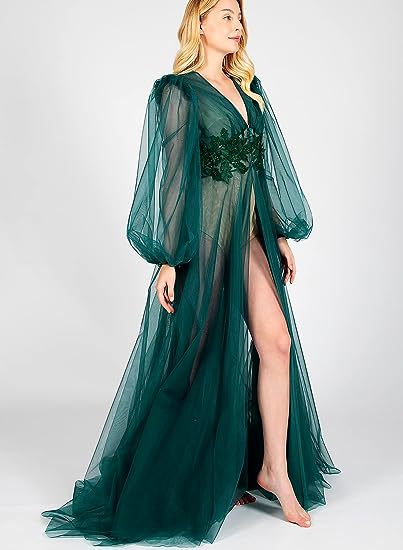 Women's Long Bride Robe for Dreamy Wedding Photos