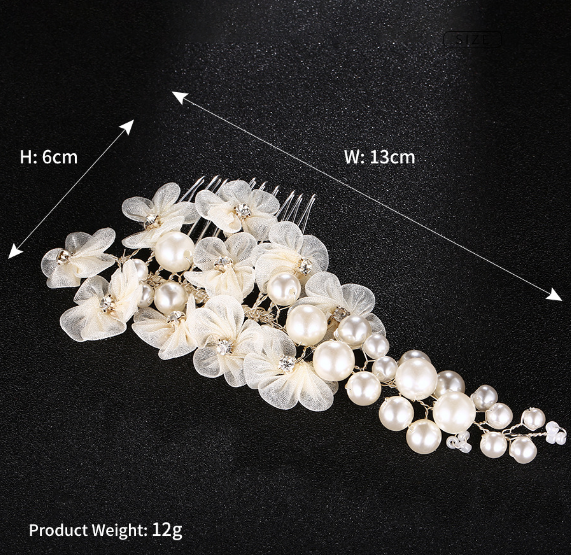 Handmade Bride Hair Comb with Pearl Flower Decoration