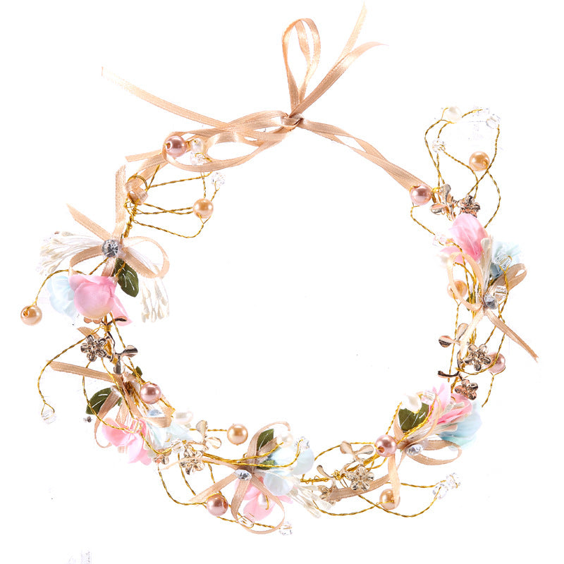 Floral Headband with Bow for Bride and Wedding Decor