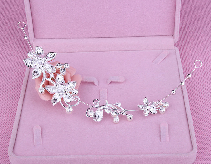 Korean Bride White Necklace and Earring Set with Crown
