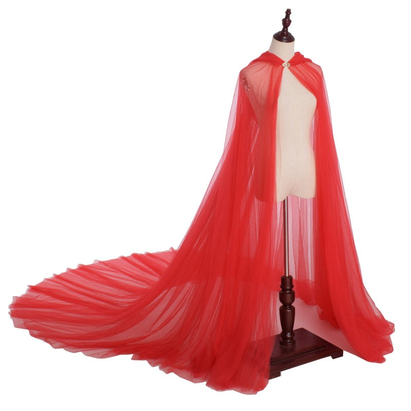 Elegant Bride Wedding Cape with Hood and Long Train