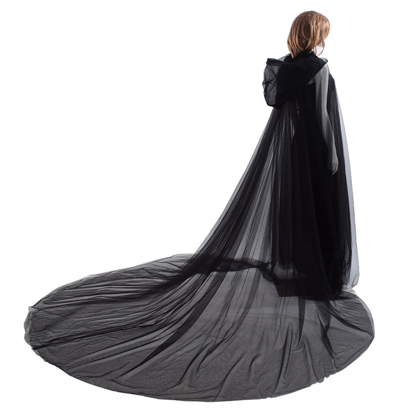 Elegant Bride Wedding Cape with Hood and Long Train