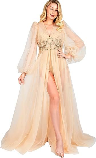 Women's Long Bride Robe for Dreamy Wedding Photos